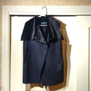 Lauren Ralph Lauren Women's Black Faux Suede/Fur Slant Pocket Vest Size L